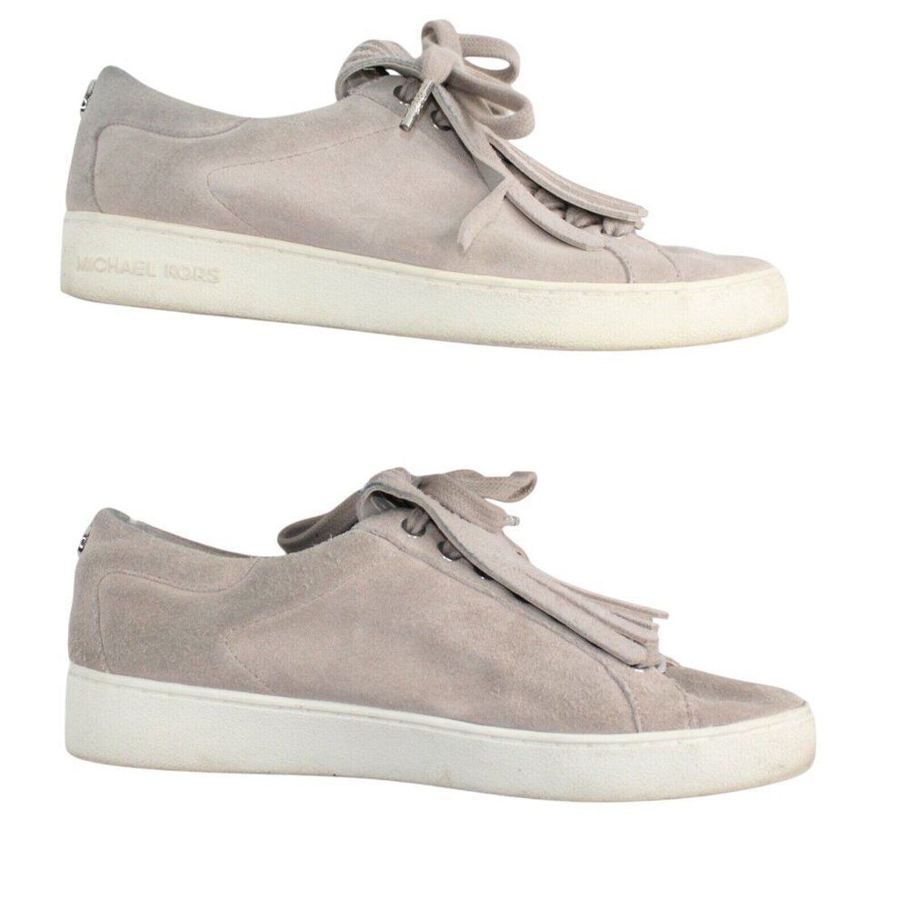 Michael Kors Keaton Kiltie Size 7.5M Beige Leather Suede Lace Up Sneakers Shoes - Picture 7 of 11